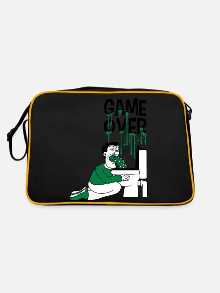 game over toilet wc toilet puke vomit break - Retro Bag - black/gold - Back