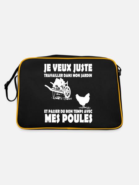 Travailler Jardin Poules Jardinier Humour Cadeau - Sac Retro - noir/or