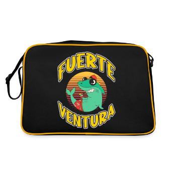 Fuerteventura Sommer Sonne Strand Meer Palmen Hai - Retro Tasche - Schwarz/Gold - Hinten