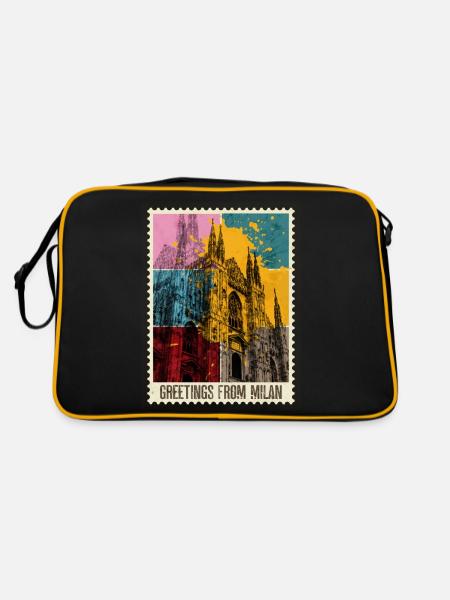 Milan Italy City Skyline Stamp Colorful - Retro Bag - black/gold - Back