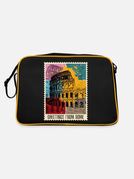 Rome Rome Italy City Skyline Stamp Colorful - Retro Bag - black/gold - Back