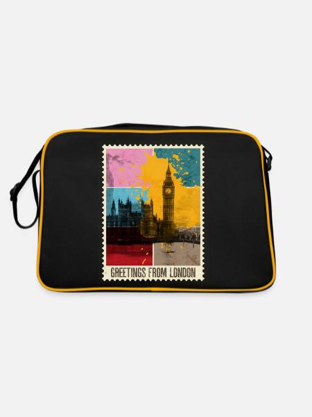 London England UK City Skyline Stamp Colorful - Retro Bag - black/gold - Back