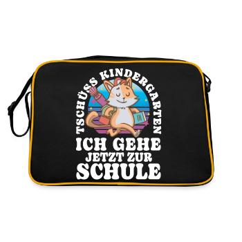 Einschulung Katze - Retro Tasche - Schwarz/Gold - Hinten