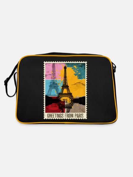 Paris France City Skyline Stamp - Retro Bag - black/gold - Back