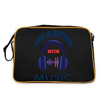 Das Leben ist besser mit Musik - Retro Tasche - Schwarz/Gold - Hinten