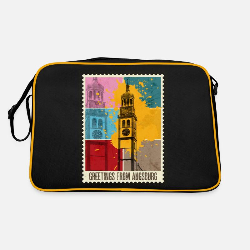 Augsburg Germany City Skyline Postage Stamp Colorful Retro Bag