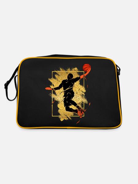 Basketball Basketballspieler Dunking Gold Splash - Retro Tasche - Schwarz/Gold - Hinten