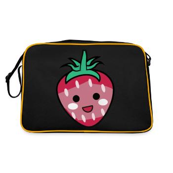 Erdbeere mit Gesicht Lächeln Geschenkidee - Retro Tasche - Schwarz/Gold - Hinten