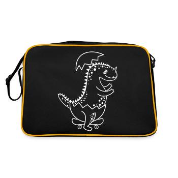 Frisch geschlüpftes Dinosaurier-Baby beim Skaten! - Retro Tasche - Schwarz/Gold - Hinten