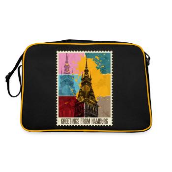 Hambourg Allemagne City Skyline Stamp - Sac Retro - noir/or - Dos