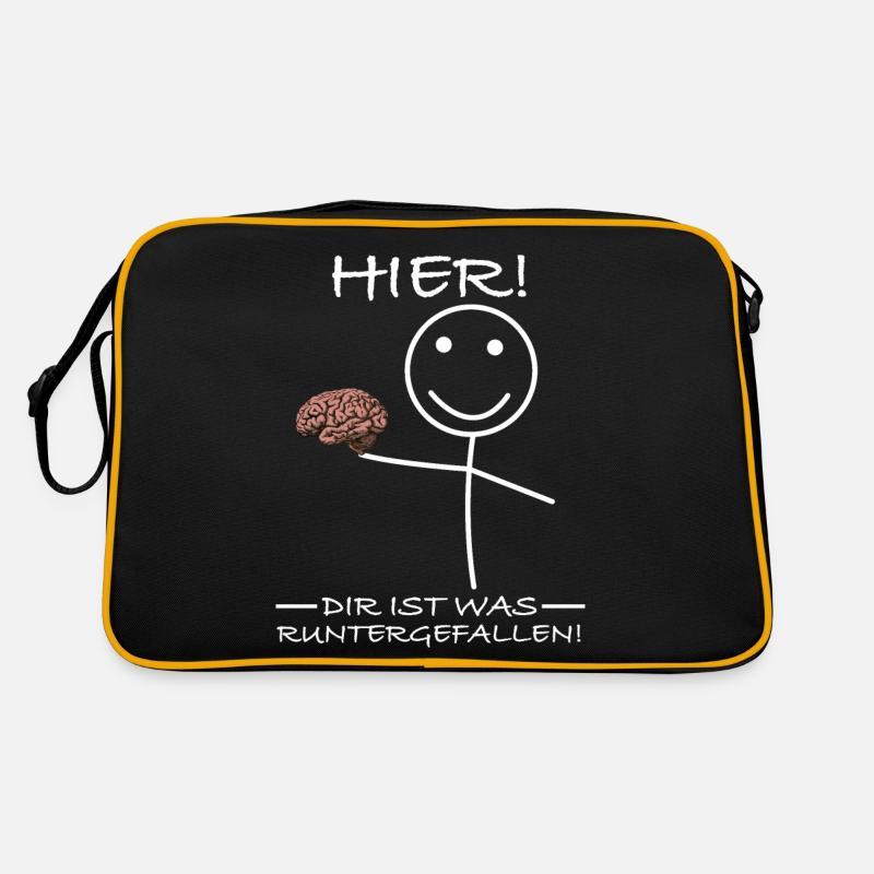 Dir ist was runtergefallen | Gehirn Strichmännchen - Retro Tasche - Schwarz/Gold