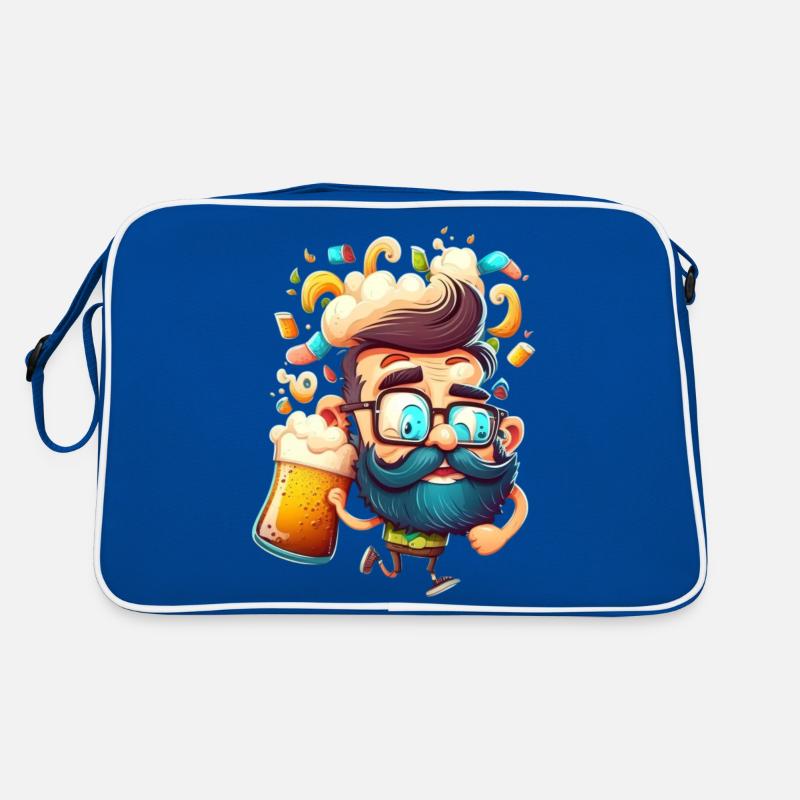 Lustige Mann mit Bart und Bier Retro Tasche