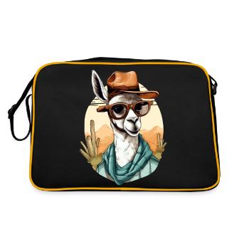 Goki der Lama - Retro Tasche - Schwarz/Gold - Hinten