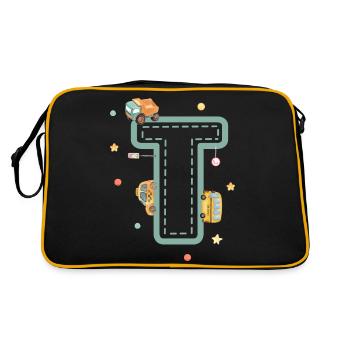 Buchstabe t Fahrzeug - personalisiertes Kindergeschenk - Retro Tasche - Schwarz/Gold - Hinten
