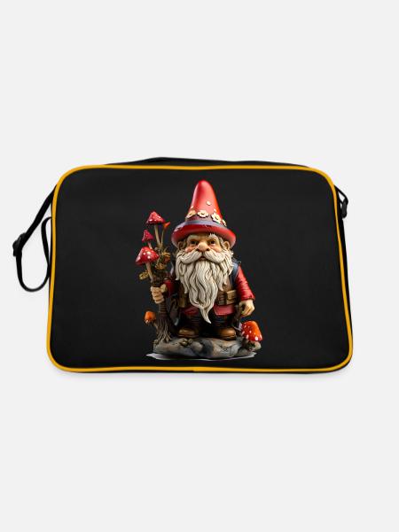 Gartenzwerg mit roter Mütze - Retro Tasche - Schwarz/Gold - Hinten
