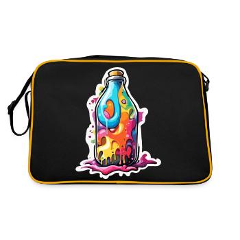 Magische Flasche / Korken / bunt / farbenfroh - Retro Tasche - Schwarz/Gold - Hinten
