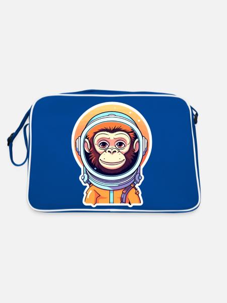 Affe Astronaut Illustration - Retro Tasche - Blau/Weiß - Hinten