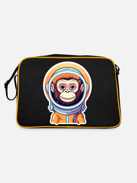 Affe Astronaut Illustration - Retro Tasche - Schwarz/Gold - Hinten