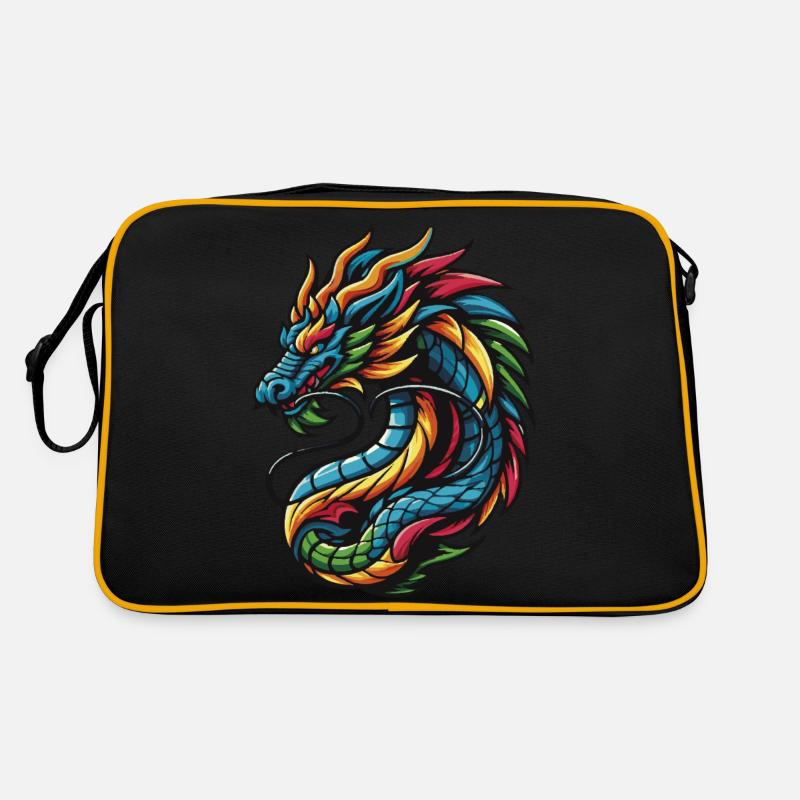Farbenfroher chinesischer Drache - Retro Tasche - Schwarz/Gold