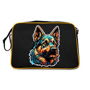 Chien / Animal / Animal de compagnie / Poilu / Berger allemand - Sac Retro - noir/or - Dos
