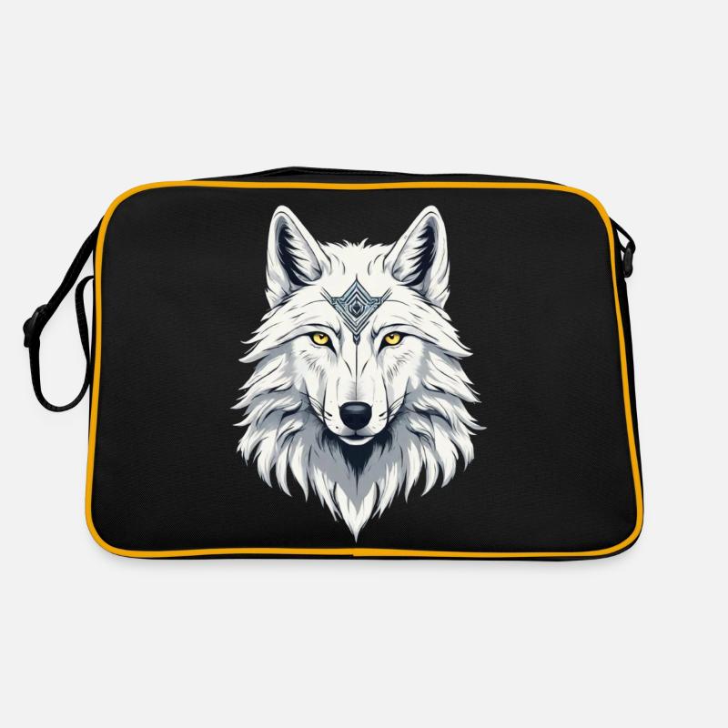 Weißer wilder Wolf Retro Tasche