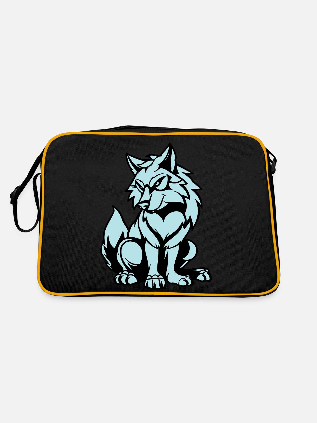 wolf comic tier - Retro Tasche - Schwarz/Gold - Hinten