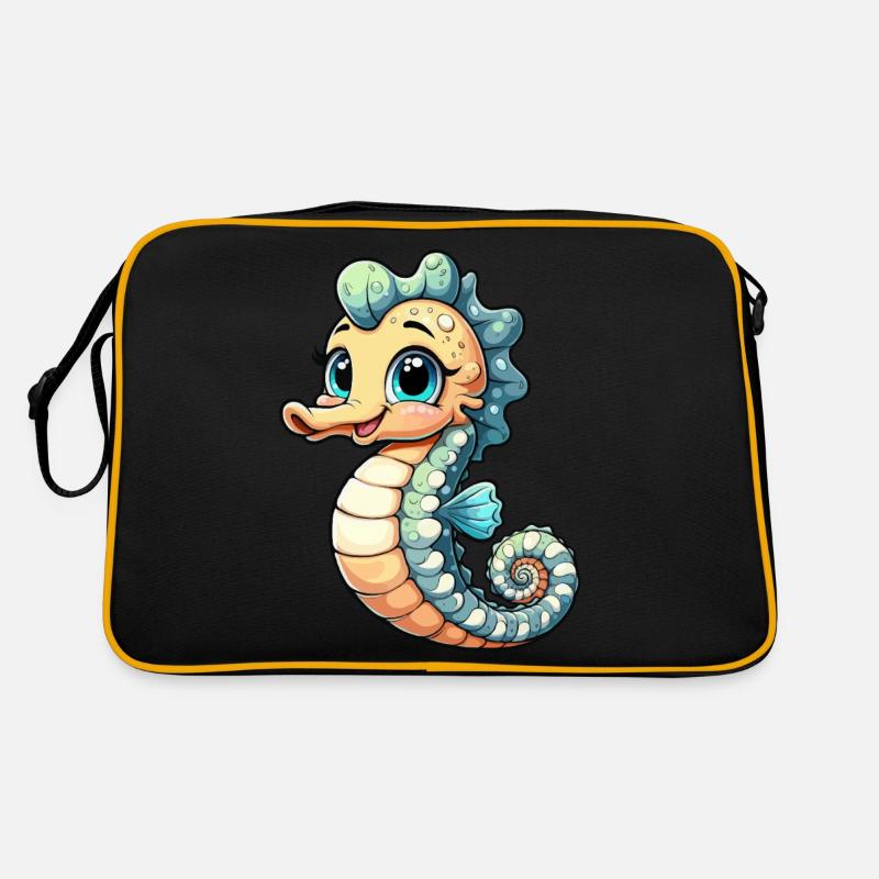 Mädchen Seepferdchen - Retro Tasche - Schwarz/Gold