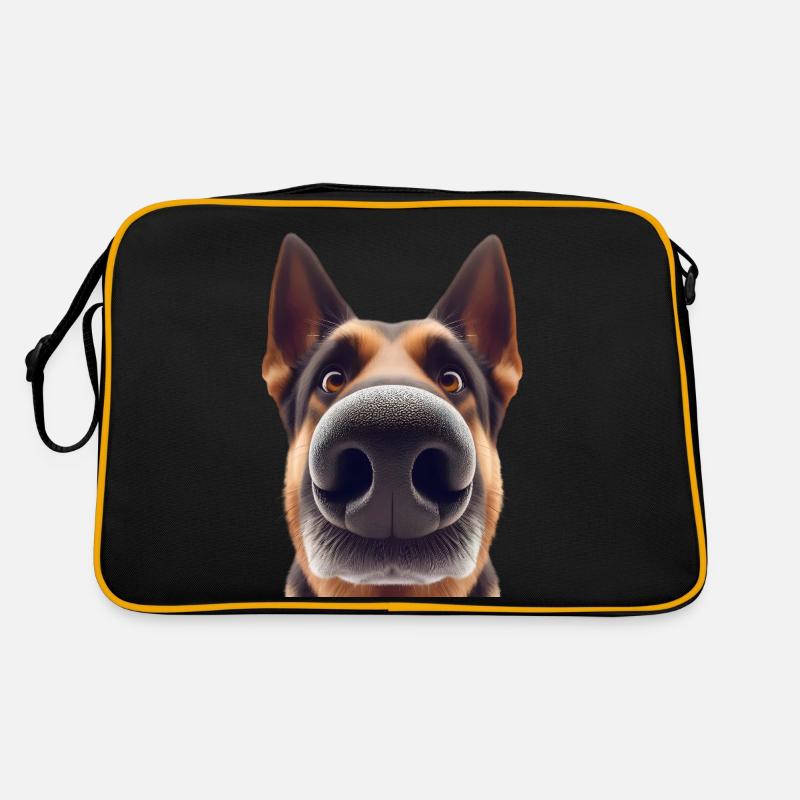 Hundekopf 9 Schäferhund - Retro Tasche - Schwarz/Gold