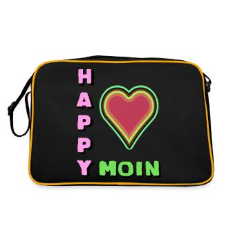 Moin | Herz Begrüßung Norddeutschland Küste Norden - Retro Tasche - Schwarz/Gold - Hinten