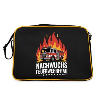 Nachwuchs Feuerwehrfrau mit Flammen - Retro Tasche - Schwarz/Gold - Hinten