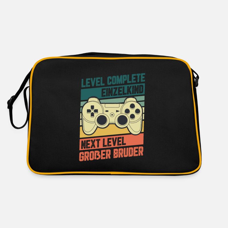 Level Complete Einzelkind Bruder Geburt Geschenk - Retro Tasche - Schwarz/Gold