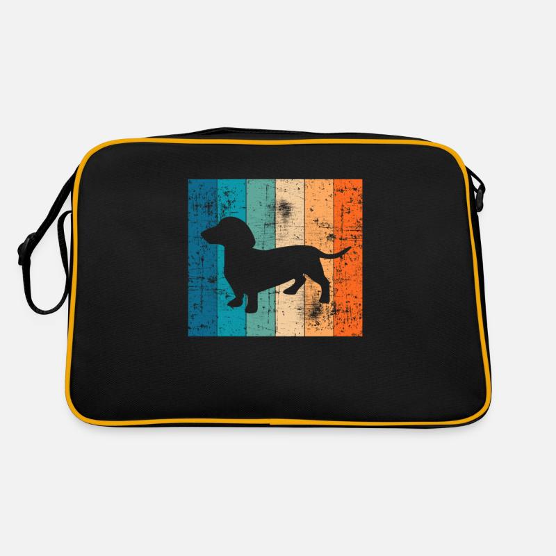 Teckel Dackel Retro Dachshund Welpe Geschenkidee - Retro Tasche - Schwarz/Gold