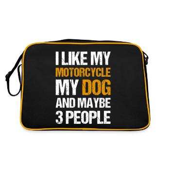 Ich mag mein Motorrad, meinen Hund und vielleicht 3 Personen - Retro Tasche - Schwarz/Gold - Hinten