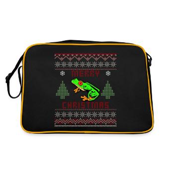 Rotäugiger Baumfrosch Hässlicher Weihnachtspullover Design - Retro Tasche - Schwarz/Gold - Hinten