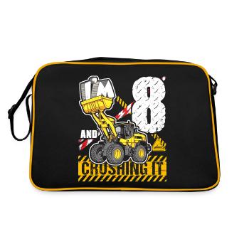 Ich bin 8 & Crushing It 8th Birthday Boys Excavator - Retro Tasche - Schwarz/Gold - Hinten