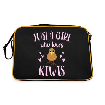 Mädchen, das Kiwis liebt Mädchen liebt Vogel Kiwi - Retro Tasche - Schwarz/Gold - Hinten