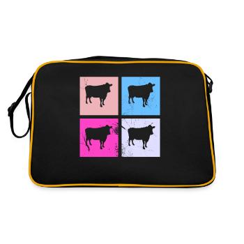 Kuh Retro Muh Landwirt Milch Bauernhof Geschenk - Retro Tasche - Schwarz/Gold - Hinten
