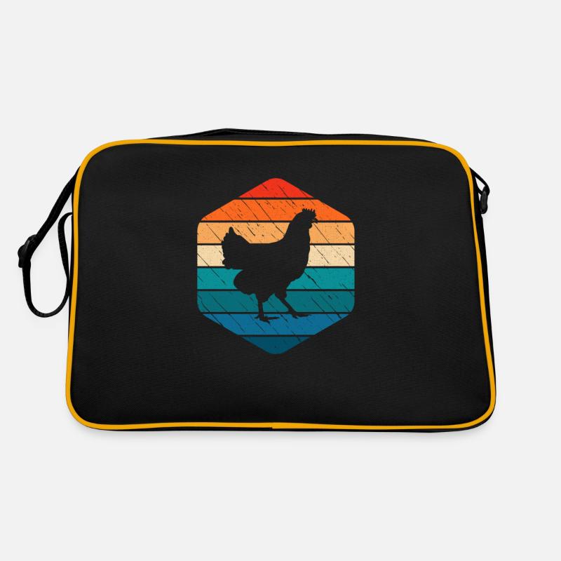 Hahn Huhn Hühner Bauer Retro Bauernhof Geschenk - Retro Tasche - Schwarz/Gold