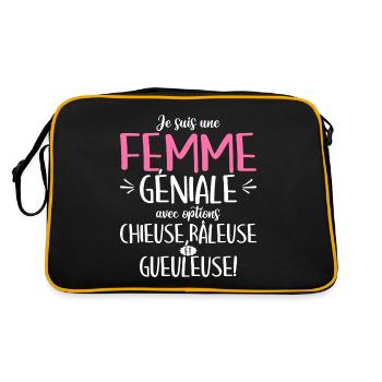 Hündin Großmaul Beschwerde Humor Ehrfurchtgebietende Frau - Retro Tasche - Schwarz/Gold - Hinten