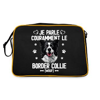 Talking the Border Collie Humor Hund - Retro Tasche - Schwarz/Gold - Hinten