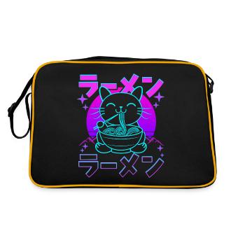 Retro Kawaii Katze isst Ramen - Retro Tasche - Schwarz/Gold - Hinten