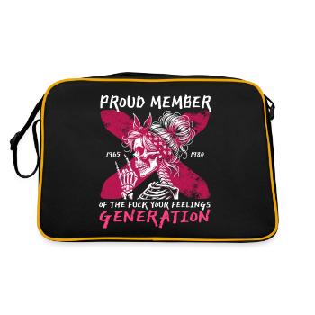 Frau Totenkopf Humor Generation X - Retro Tasche - Schwarz/Gold - Hinten