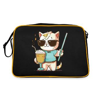 Eine Katze mit einem Cocktail in der Pfote - Retro Tasche - Schwarz/Gold - Hinten