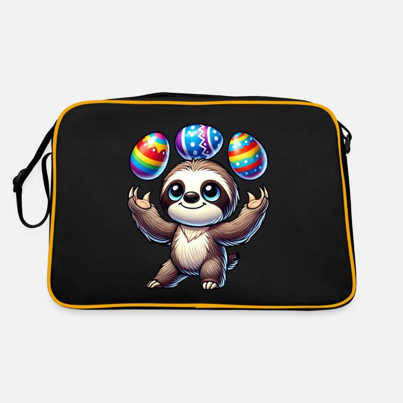 Sloth juggles Easter eggs colorful funny Retro Bag