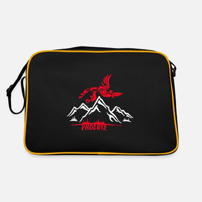 Phönix ,Vogel über Berge, rot, weis Retro Tasche