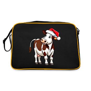 Niedliche Kuh mit Weihnachtsmütze - Retro Tasche - Schwarz/Gold - Hinten