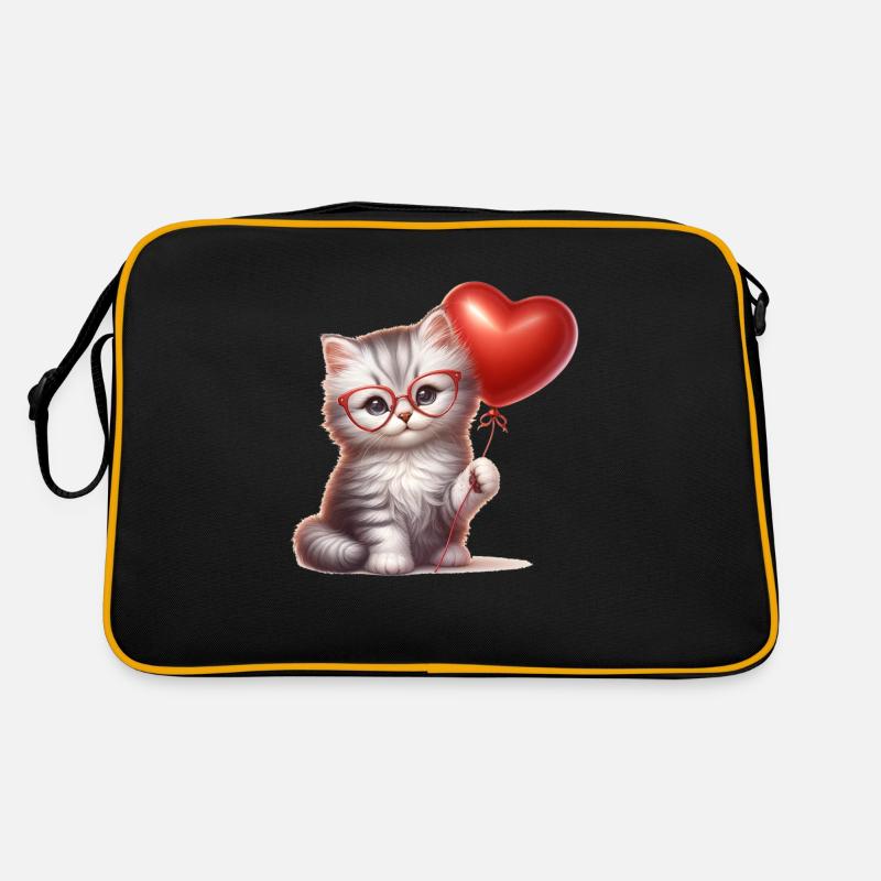 A cute kitten wearing glasses - Retro Bag - black/gold