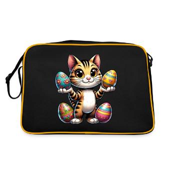 Easter Cat with Colorful Eggs - Retro Bag - black/gold - Back