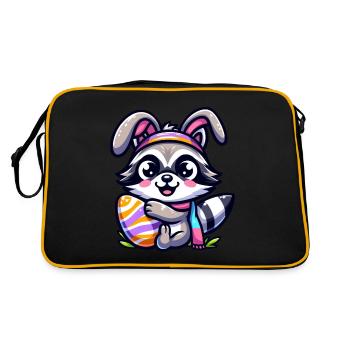 Oster Waschbär Ei Verkleidung Cartoon - Retro Tasche - Schwarz/Gold - Hinten