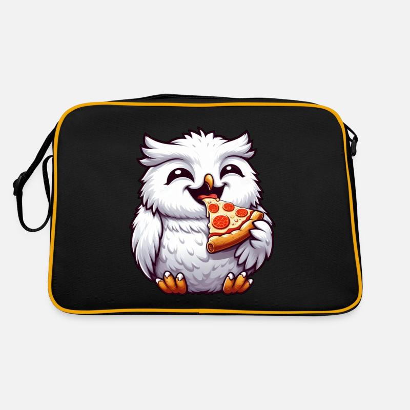 Eule Schneeeule Pizza Pizzaliebhaber - Retro Tasche - Schwarz/Gold